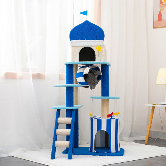 "Unleash Your Cat's Inner Adventurer with the Ultimate Cat Paradise: A Multi-Level Cat Tree Castle Available in 2 sizes